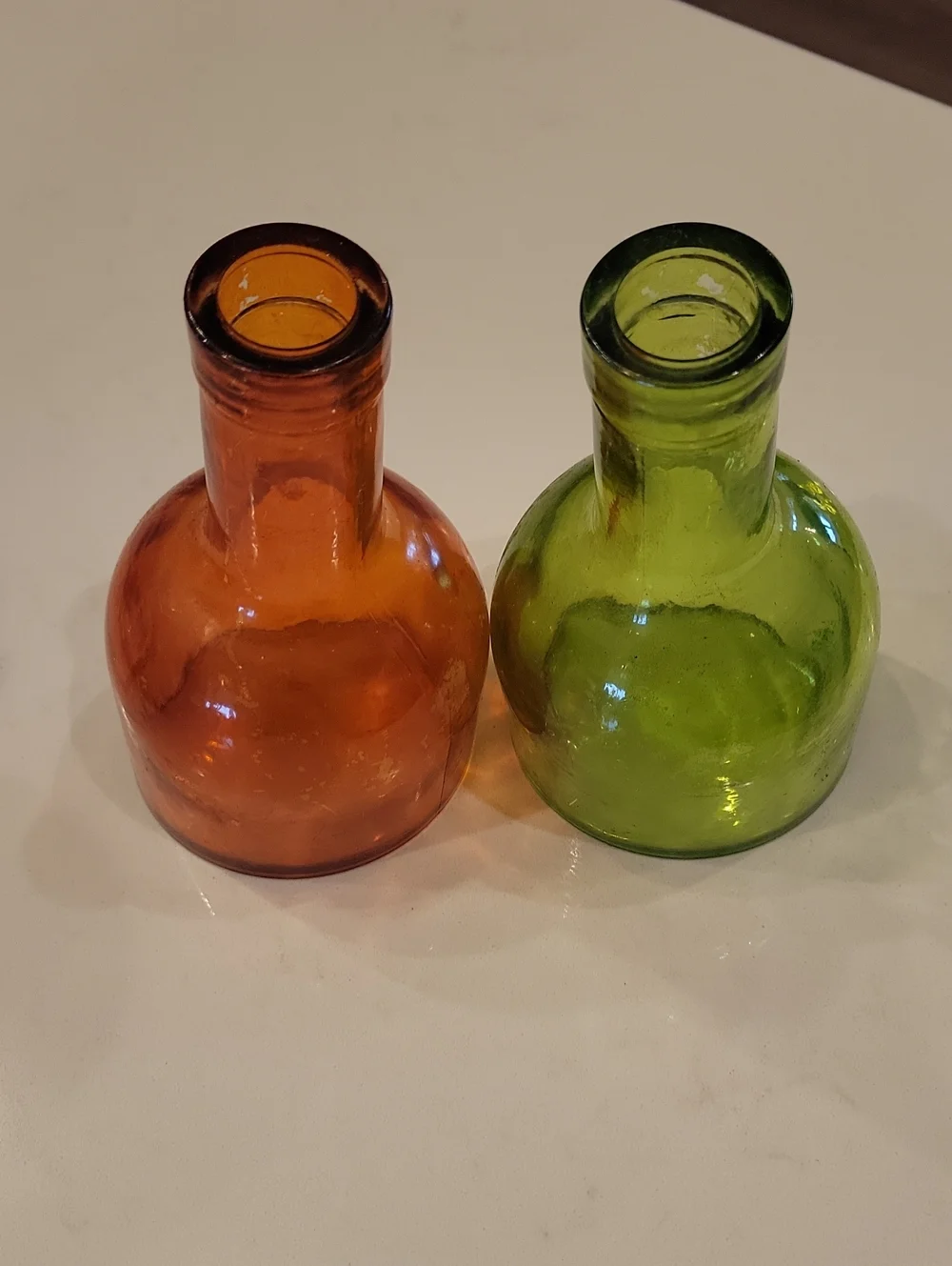Vintage Orange and Green Glass Bottle Vases